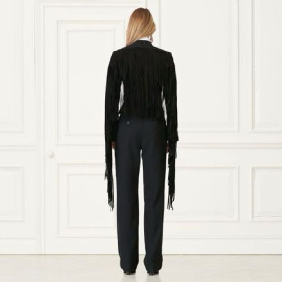 Ralph Lauren Fall ‘16 Runway Collection Black Suede & Velvet Fringed Moto Jacket - Picture 10 of 16